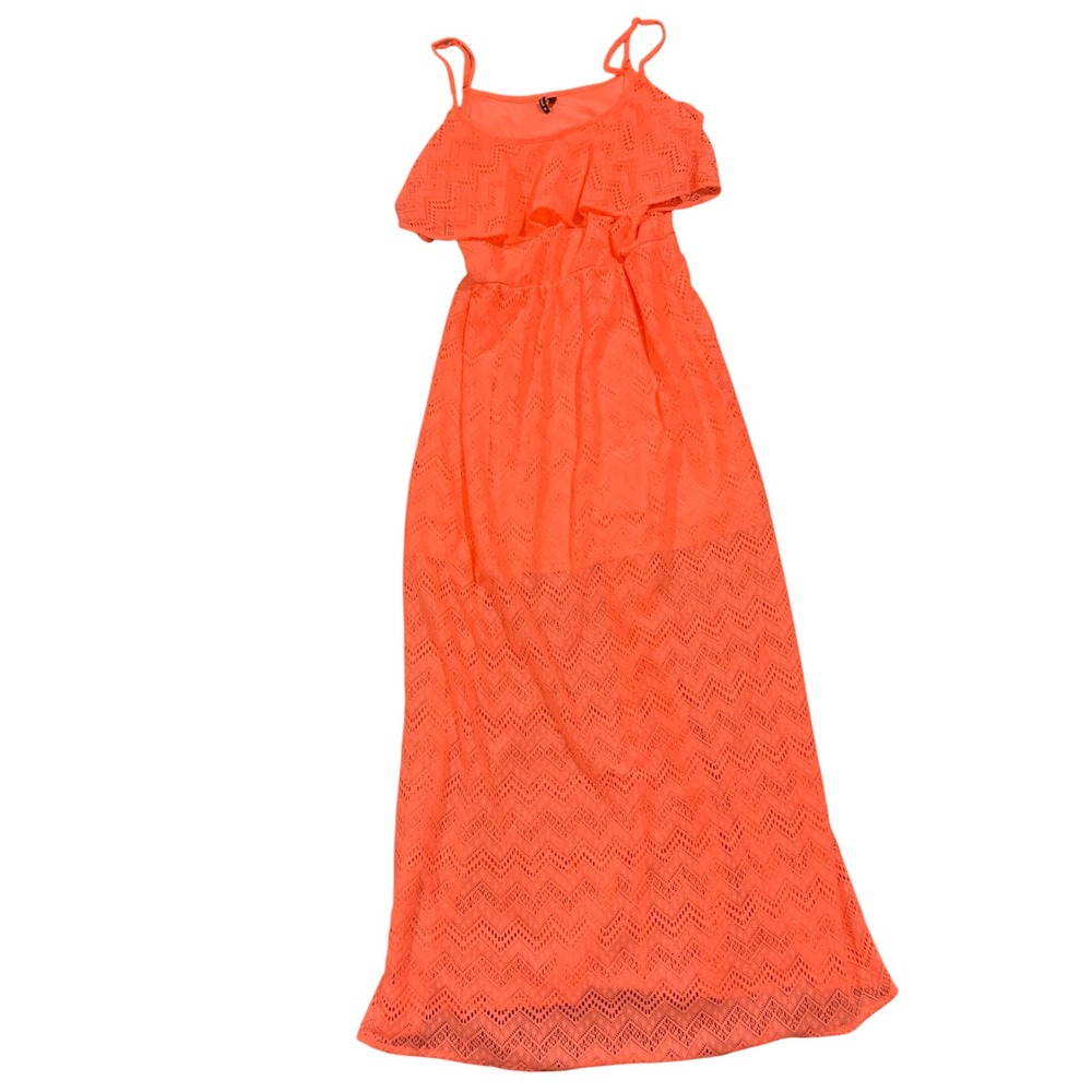 Heart N Soul‎ XL Orange Crochet Over Layer Ruffle Spaghetti Strap Maxi Dress